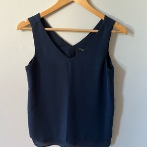 Ann Taylor XSP Petite Navy Blue Mixed Media Shell Tank